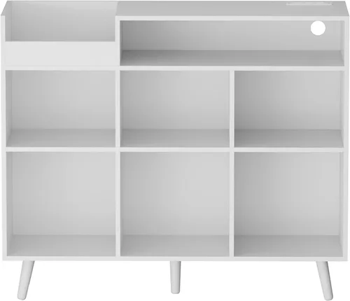 Miniatura 9 de Cozy Castle Soporte grande para tocadiscos con armario de almacenamiento de vinilo, mesa giratoria de madera, soporte abierto para hasta 500 Negro
