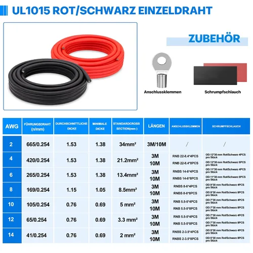 Miniatura 2 de Cable eléctrico 4 AWG calibre 4 UL1015, longitud de 19.7 pies (9.84 pies negro y 9.84 pies rojo), cable de cobre estañado, adecuado para sistemas