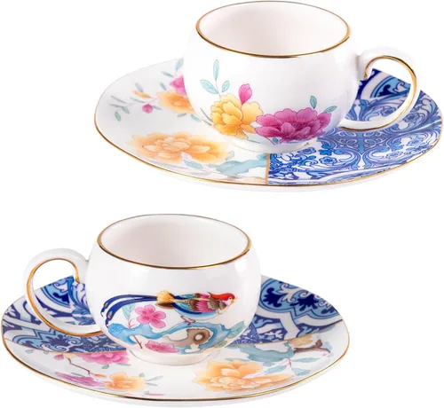 Miniatura 17 de KAMMAK Juego de 2 tazas de té y platillos, tazas de café de porcelana fina, tazas de café expreso apilables, demitasse de cerámica para café