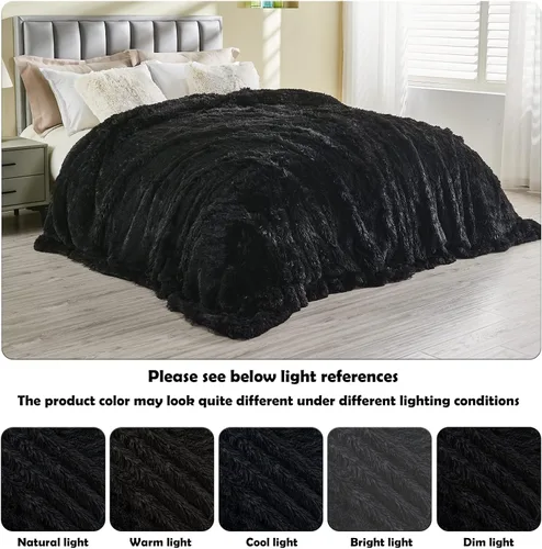 Miniatura 4 de GONAAP Manta de Tiro Difusa de Piel Sintética Negra Súper Suave Acogedora Felpa Difusa Peluda para Sofá Sillón Cama (Negro, Tiro(50"x60"))