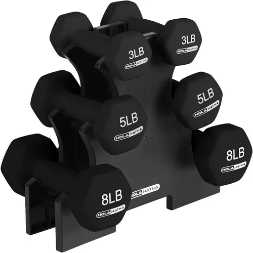 Miniatura 30 de HolaHatha Neoprene Dumbbell Weights Set w/Rack, Home Gym Equipment - Portable Weighted Exercise Dumbbells for Fitness, Training, and Lifting