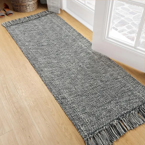 Miniatura 72 de Collive - Tapete de pasillo de cocina, 2 x 4.3 pies, tejido a mano, reversible, lavable, de algodón, color blanco/beige, para baño, pasillo