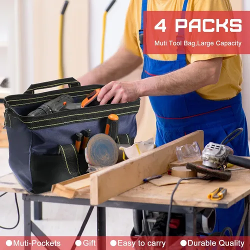 Miniatura 4 de Bolsa de herramientas de 4 piezas con base moldeada resistente al agua, múltiples bolsillos, bolsa de herramientas de boca ancha, organizador