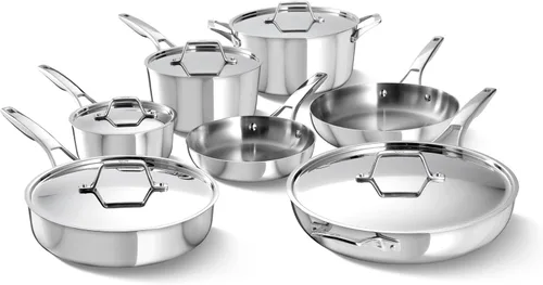 Miniatura 6 de Calphalon Premier - Juego de utensilios de cocina de acero inoxidable pulido de 5 capas con Turbo Heat Tech, 8 piezas, incluye sartenes, ollas