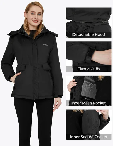 Miniatura 5 de Wantdo - Chaqueta de esquí impermeable para mujer, abrigo de invierno cálido y resistente al viento, abrigos de nieve