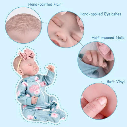 Miniatura 5 de Aori Muñecas Reborn de bebé realistas de 20 pulgadas, muñeca recién nacida de niña durmiendo ultra realista con cuerpo ponderado y muñeca de vinilo