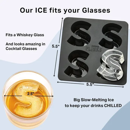 Miniatura 4 de DrinksPlinks Molde de Cubitos de Hielo de la Letra S - Molde de Cubitos de Hielo de Silicona Personalizado para Whisky – Molde Personalizado