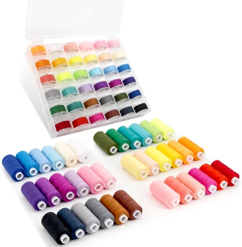 Miniatura 8 de Kit de hilo de coser de 50 piezas, 25 colores, 400 yardas/carrete con bobinas preenrolladas a juego, hilo de poliéster para máquinas de coser