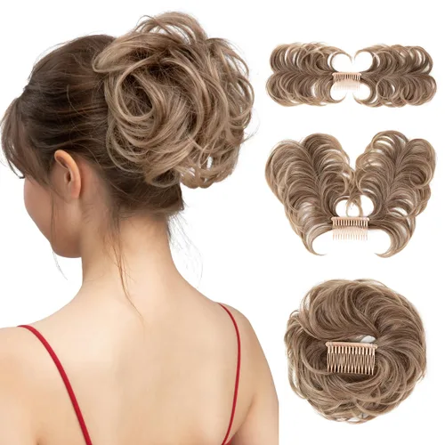 Miniatura 44 de Postizo de Cabello de Moño Despeinado con Peine Lateral Clip en Postizo de Moño para Mujeres Corto Natural Liso Versátil Estilos Ajustables Piezas