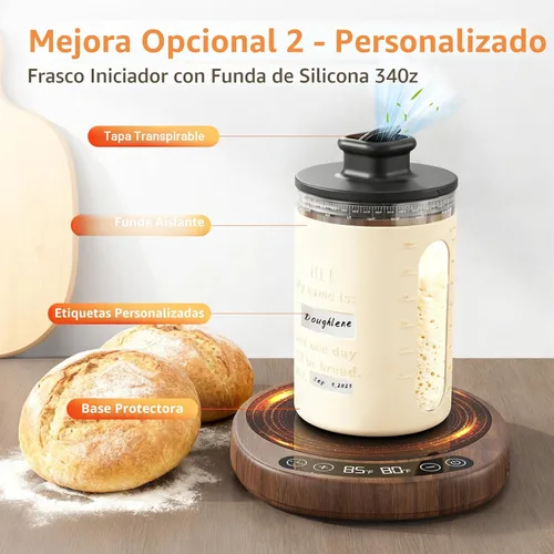 Miniatura 7 de SourKeeper, Calentador de Masa Madre 2 en 1 Pro de Tamaño Grande - 2026 Mejora Placa de Calentamiento Más Grande, Sonda de Temperatura de Masa, Nogal