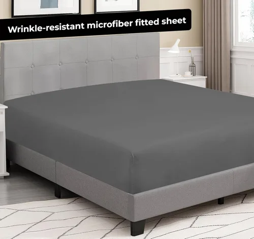 Miniatura 8 de Royale Linens Paquete de 2 sábanas bajeras, sábanas elásticas, sábana bajera tamaño Queen, suave y transpirable, microfibra cepillada de 1800, Gris