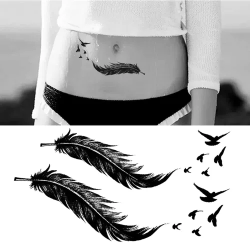 Miniatura 6 de 2 hojas de tatuajes temporales pequeños con flecha de plumas para mujeres adultas, citas realistas en negro y gris, calcomanías falsas de tatuaje