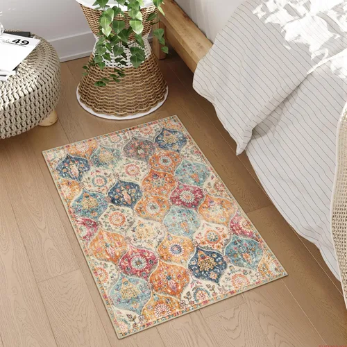 Miniatura 6 de Lahome - Alfombra marroquí antideslizante y lavable, pequeña alfombra oriental para dormitorio, cocina, entrada, baño, entrada, 61 x 91 cm, crema
