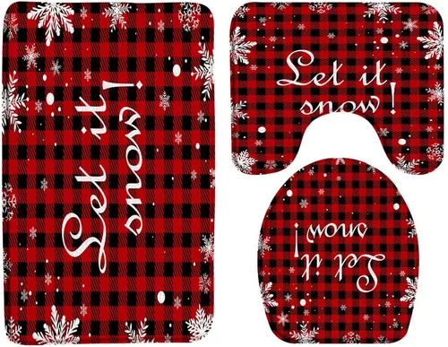 Miniatura 9 de GCTNBJL Juego de 3 alfombrillas de baño de Feliz Navidad, muñeco de nieve, copo de nieve, ramas, árbol, corazón, invierno, vacaciones, rústico