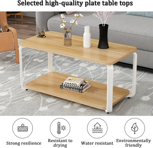 Miniatura 4 de YVYKFZD Mesa auxiliar de madera, mesa central de 2 niveles con patas de metal, mesa de té rectangular para sala de estar, mesa auxiliar de cóctel