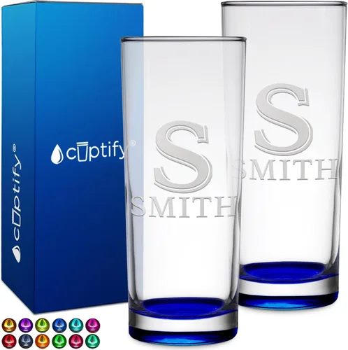 Miniatura 11 de Highball personalizado de 10.5 onzas con fondo negro, vaso Collins alto personalizado, cóctel de bebida mixta recta, inicial con nombre de regalo