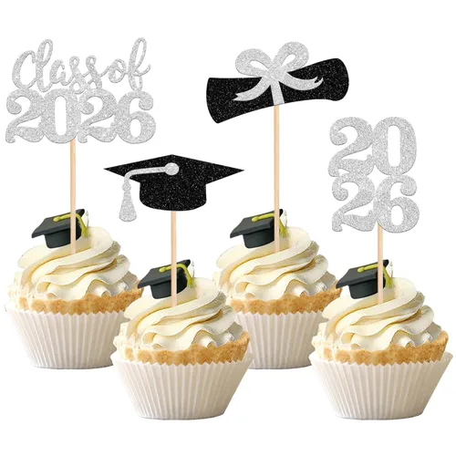 Miniatura 9 de 36 piezas con purpurina 2026 temática de graduación 2026 para cupcakes, diploma de clase de 2026, para graduación de 2026, suministros de decoración