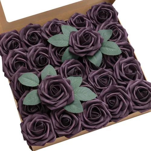Miniatura 15 de Ling’s Moment - Flores Artificiales, 50 piezas, Rosas Verde Pavo Real con Tallos, 3" de Tacto Real, Espuma DIY para Ramilletes de Boda/Centros