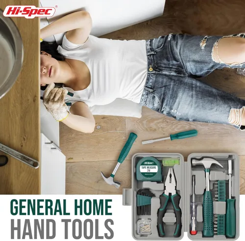 Miniatura 5 de Hi-Spec Kit de herramientas pequeño compacto para bricolaje en el hogar y la oficina, mini caja de herramientas verde de 25 piezas para reparaciones