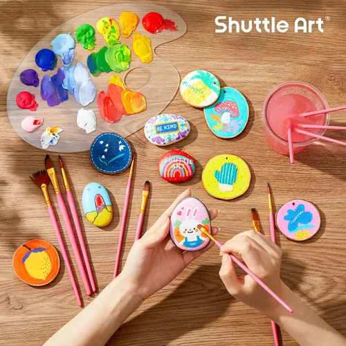 Miniatura 6 de Shuttle Art Juego de 12 pinceles de pintura con estuche, formas y tamaños surtidos para acrílico, acuarela, óleo y gouache, pinceles de artista Rosa