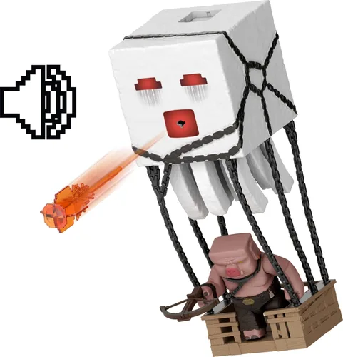 Miniatura 6 de Mattel Minecraft - Juego de figuras de acción, Blast Attack Ghast con luces, sonidos, lanzador y proyectil, además de Piglin Warrior inspirado