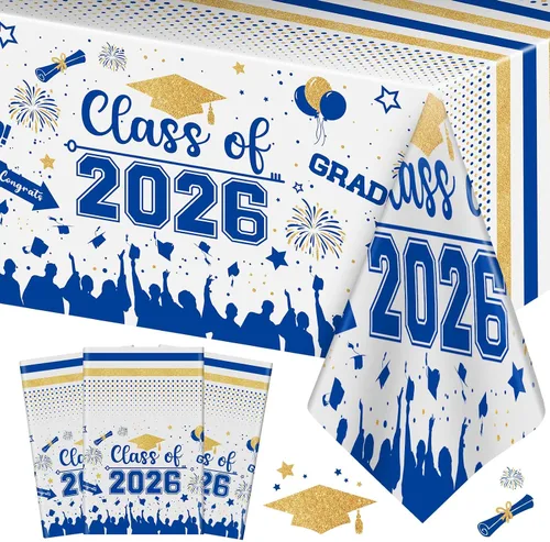 Miniatura 8 de Mantel de decoración de graduación para clase de 2026 – 3 piezas de plástico para mesa de graduación de felicitaciones, cubierta de mesa