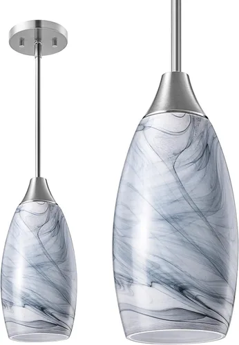 EDISHINE Accesorio de Lámpara Colgante, Lámpara Colgante de Vidrio Artístico Hecha a Mano, Luz de Techo Cableada, Pantalla de Vidrio de Mármol Gris,
