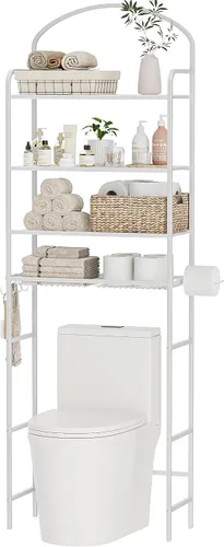 Miniatura 12 de Estante de almacenamiento de 3 niveles sobre el inodoro, organizador de baño, ahorro de espacio, estante sobre el inodoro con 4 ganchos y soporte