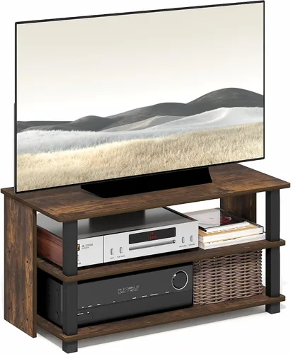 Miniatura 9 de Furinno Beginning - Soporte de TV rectangular de 2 niveles con estante abierto, consola de TV para TV de hasta 36 pulgadas, parte trasera abierta