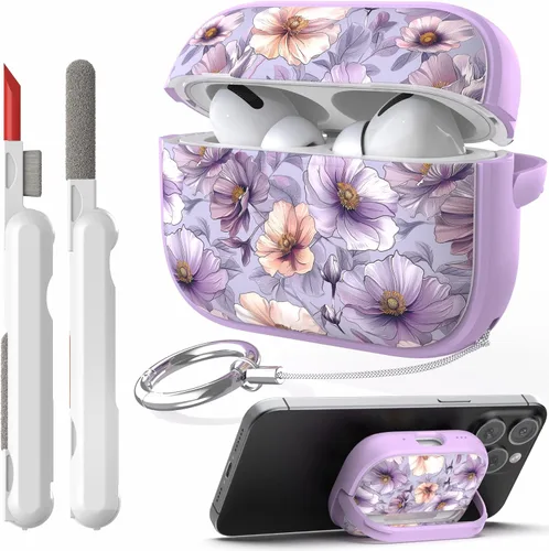 Miniatura 24 de TATOFY Funda con cerradura para estuche de Airpods Pro, funda rígida de flores para iPod Pro para mujeres y niñas con soporte para teléfono y kit