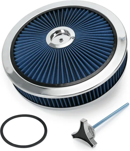 PTNHZ Conjunto de filtro de filtro de aire redondo de 14 x 3 pulgadas con caburetor de tapa de flujo alto compatible con Chevrolet GMC Ford (azul)