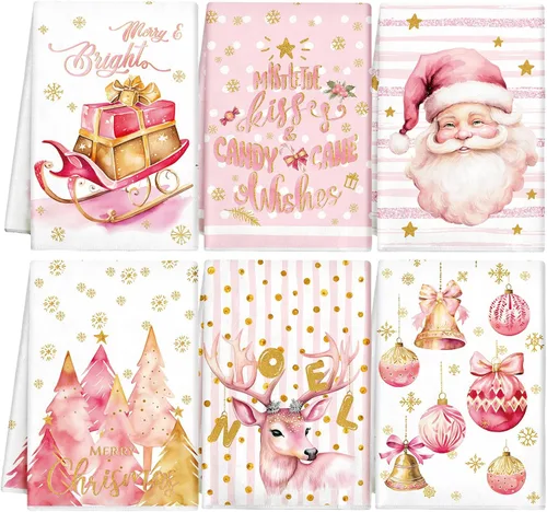 Miniatura 21 de Hosuly 6 Piezas Toallas de Cocina Navideñas Afroamericanas Paños de Platos de Santa Negro Toallas de Mano Navideñas Negras y Rojas Santa Ángel Acebo