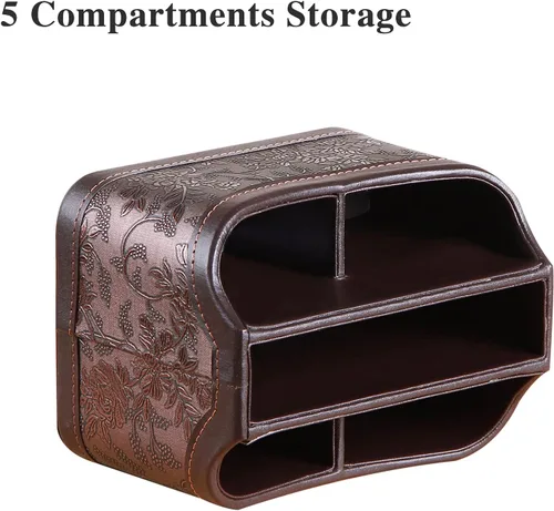 Miniatura 3 de YAPISHI Soporte para control remoto de cuero antiguo, caja giratoria de 360 grados para escritorio, organizador de mesa de noche para control