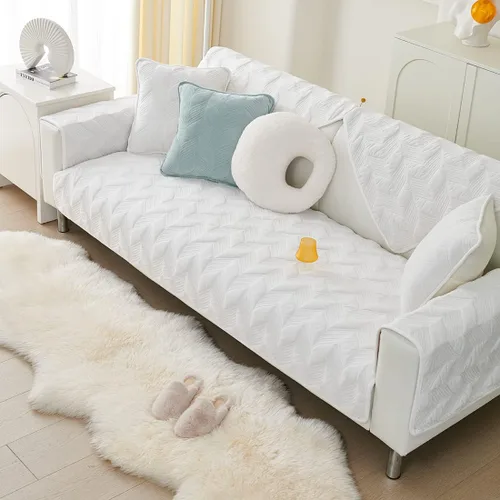Miniatura 3 de Funda para sofá, de terciopelo suave, acolchada, para sofá seccional, funda antideslizante para perros, gatos, niños, sofá biplaza reclinable, Blanco