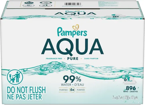 Miniatura 15 de Pampers Aqua Pure Toallitas para bebé, 99% agua, sin fragancia, 896 toallitas para bebé en total (16 paquetes con tapa abatible)