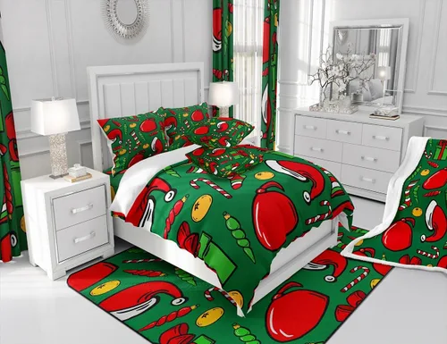 Miniatura 7 de Erosebridal Juego de edredón con gorro de Navidad, calcetines de Navidad, regalo de Navidad, decoración de ropa de cama, relleno de edredón de Feliz