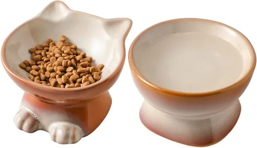 Miniatura 17 de Nihow Cuencos Elevados Inclinados para Gatos: Cuenco Elevado de Cerámica de 5 Pulgadas para Comida de Gato para Proteger la Columna Vertebral