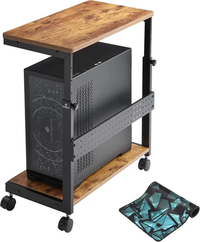 EUREKA ERGONOMIC Carrito de computadora con soporte para PC, soporte de torre ajustable de 2 niveles para impresora ATX, carrito de metal con ruedas