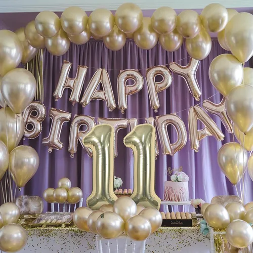 Miniatura 8 de Globos dorados de color champán con el número 11, globos de oro claro, globo de aluminio dorado con forma de corazón con estrella y globo largo