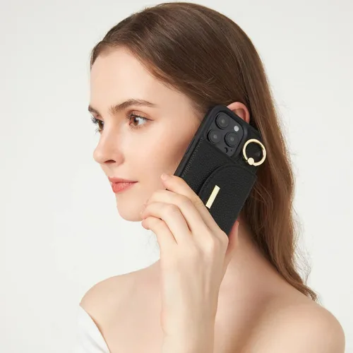 Miniatura 5 de Funda tipo cartera para iPhone 15 Pro de 6.1'', funda plegable con ranuras para tarjetas, soporte con anillo y atril, cubierta protectora tipo folio