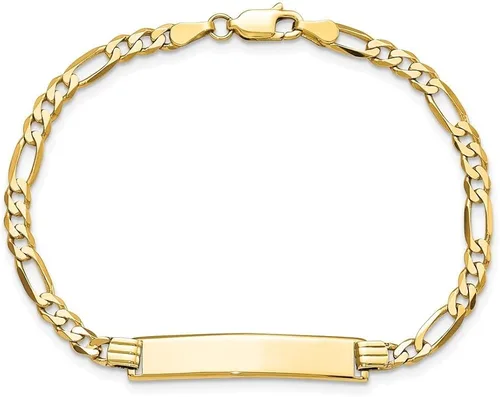 Miniatura 4 de 14k Yellow Gold Flat Figaro Link ID Bracelet For Women