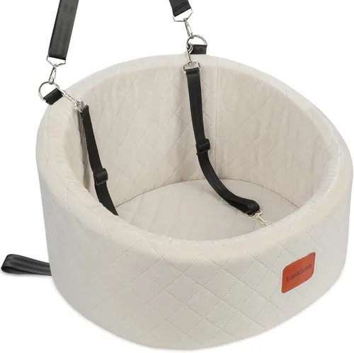 Lealchum Asiento de automóvil para perros pequeños de hasta 30 libras, relleno de tela ultra suave en espuma viscoelástica cómoda, paseo feliz para