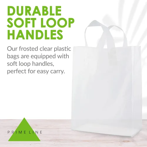 Miniatura 6 de Prime Line Packaging Bolsas de regalo de plástico, bolsas de regalo esmeriladas con asas para pequeñas empresas, compras, suministros de boutique