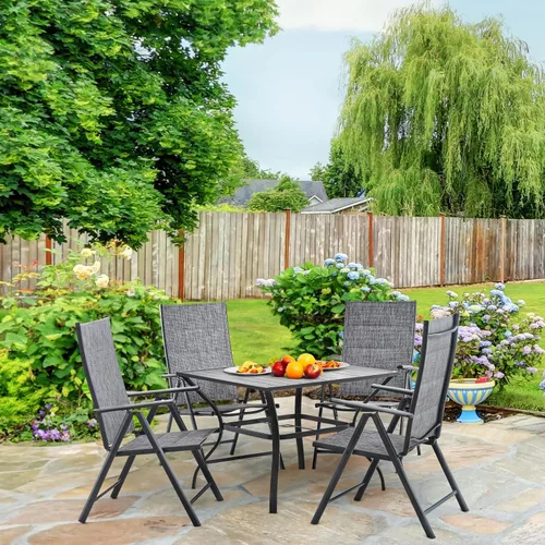 Miniatura 2 de Juego de 2 sillas plegables para patio, sillas de patio al aire libre con asiento acolchado de algodón de textileno suave y respaldo ajustable de 7