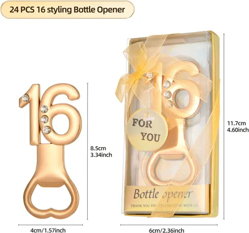 Miniatura 2 de 24 piezas/paquetes de 16 abridores de botellas para fiesta de cumpleaños de 16 años, bodas, aniversarios, decoraciones o recuerdos para invitados