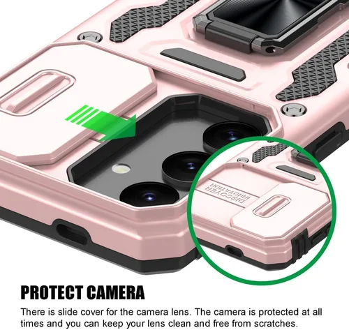 Miniatura 5 de Funda para Samsung Galaxy S24, a prueba de golpes, con cubierta deslizante para cámara y soporte de anillo giratorio + protector de pantalla