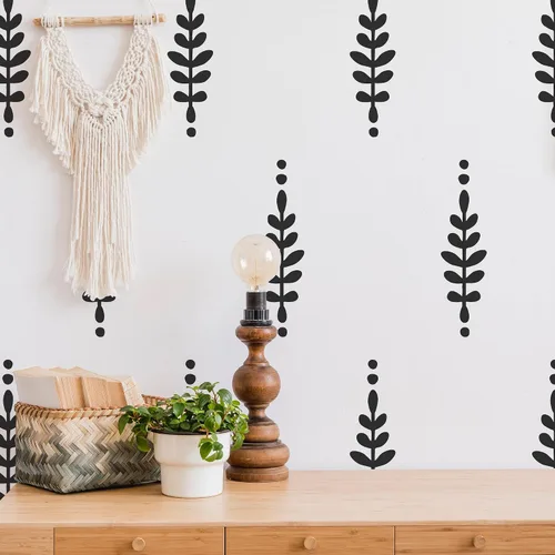 Miniatura 2 de Calcomanías de pared de hojas de vinilo con diseño de una habitación con hojas de vinilo, para despegar y pegar, calcomanías de flores bohemias Negro