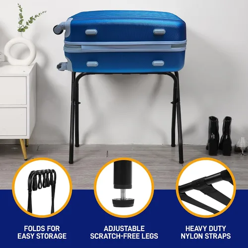Miniatura 4 de Lifemaster Portaequipajes de metal – Paquete de 4 soportes plegables, fáciles de montar, ahorro de espacio y elegante marco de acero para maletas