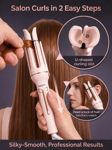 Miniatura 3 de Rizador de pelo automático, juego de rizador automático 3 en 1 y cepillos, barriles giratorios intercambiables de 1 y 1.25 pulgadas, varita