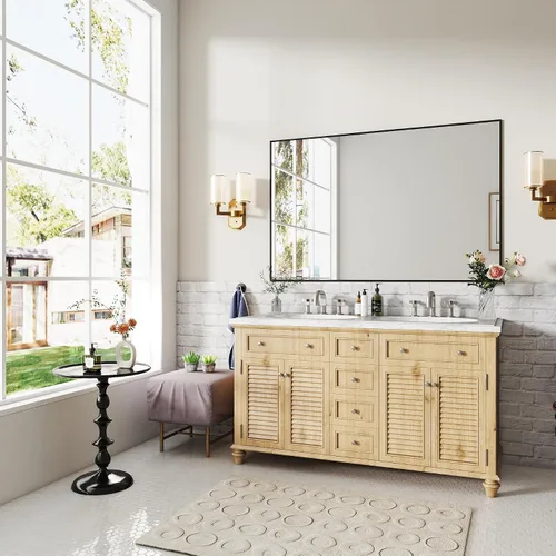 Miniatura 2 de Espejo de baño con marco de metal negro mate, espejo rectangular de tocador de 55 x 36 pulgadas, espejo de pared rectangular grande, antioxidante
